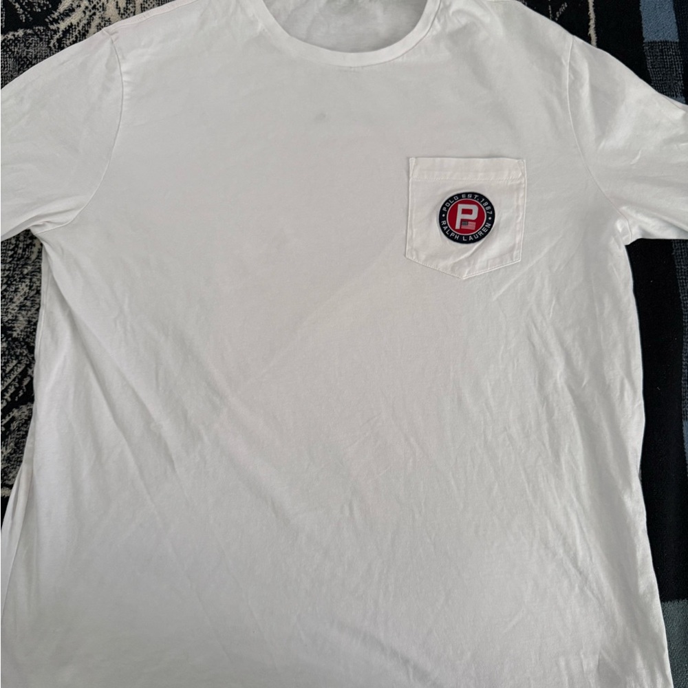 Polo Ralph Lauren P Letter Flag Patch White/Navy Blue/Red Long Sleeve Shirt